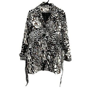 Appraisal Animal Print Womens Belted Trench Coat Size M Black White Brown